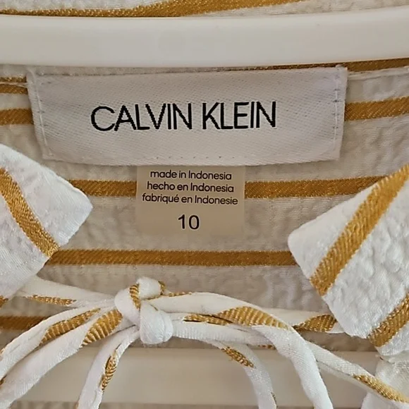 **Clearance** Calvin Klein striped, Tie-Neck Dress - Picture 2 of 9